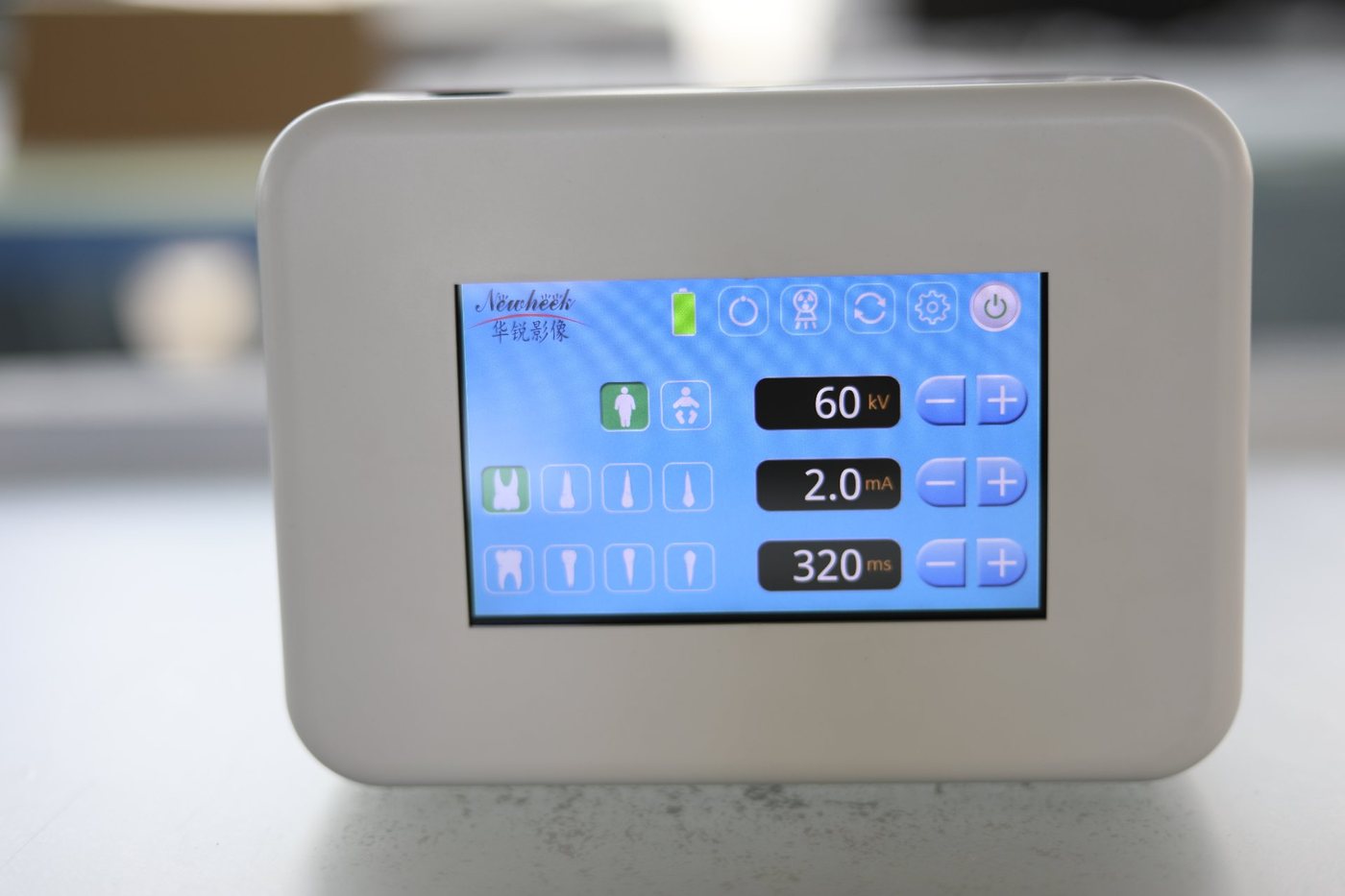 NKK10C touch screen set to 60 kV 2.0 mA 320 ms